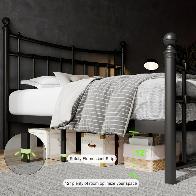 iPormis Queen Metal Bed Frame with Victorian Vintage Headboard and Footboard