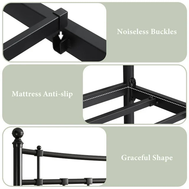 iPormis Queen Metal Bed Frame with Victorian Vintage Headboard and Footboard