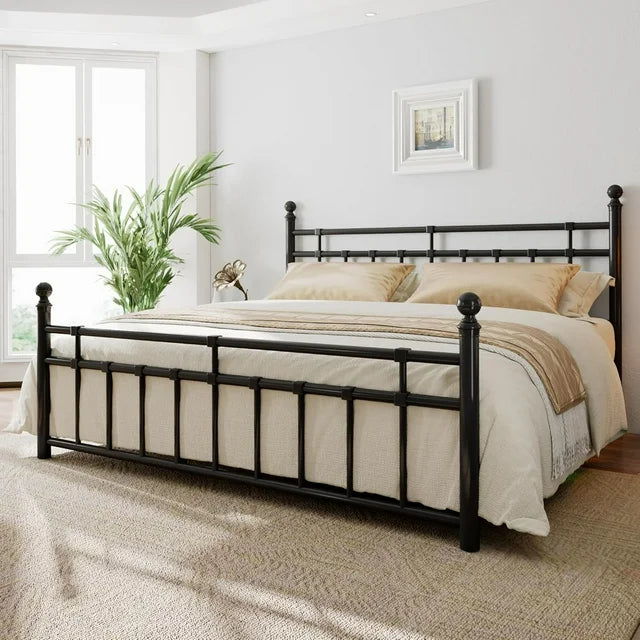 iPormis Queen Metal Bed Frame with Victorian Vintage Headboard and Footboard