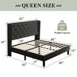 iPormis Bed Frame with Diamond Button Tufted Wingback Headboard, Upholstered Platform Bed Frame