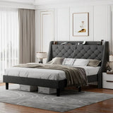 iPormis Full Bed Frame with Upholstered Wingback Button Tufted Storage Headboard
