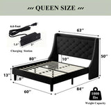 iPormis Full Bed Frame with Upholstered Wingback Button Tufted Storage Headboard