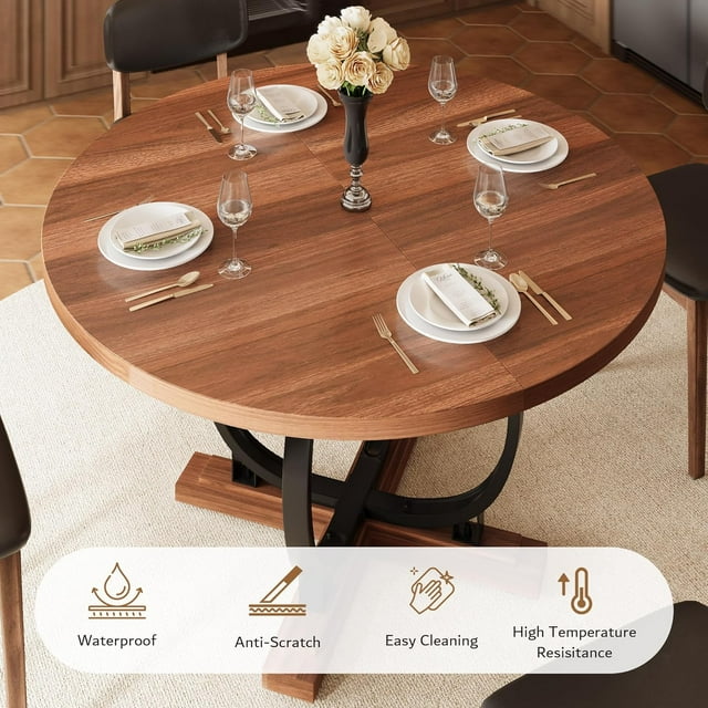 iPormis 59'' Extendable Round Dining Table for 4 to 8, Kitchen Table with Sturdy X-Base Metal Legs