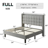ipormis Full Size Bed Frame with Charging Station，Upholstered Platform Bed Frame with Wingback Storage Headboard