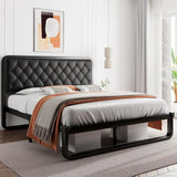 iPormis Queen Size Metal Bed Frame with Linen Upholstered Headboard, 12'' Underbed Space
