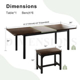 iPormis 7-Piece 63" Extendable Dining Table Set for 4-8 People, Mid-Century