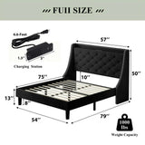 iPormis Full Bed Frame with Upholstered Wingback Button Tufted Storage Headboard