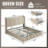 iPormis Bed Frame with Charging Station , Upholstered Bed with 4 Storage Drawers