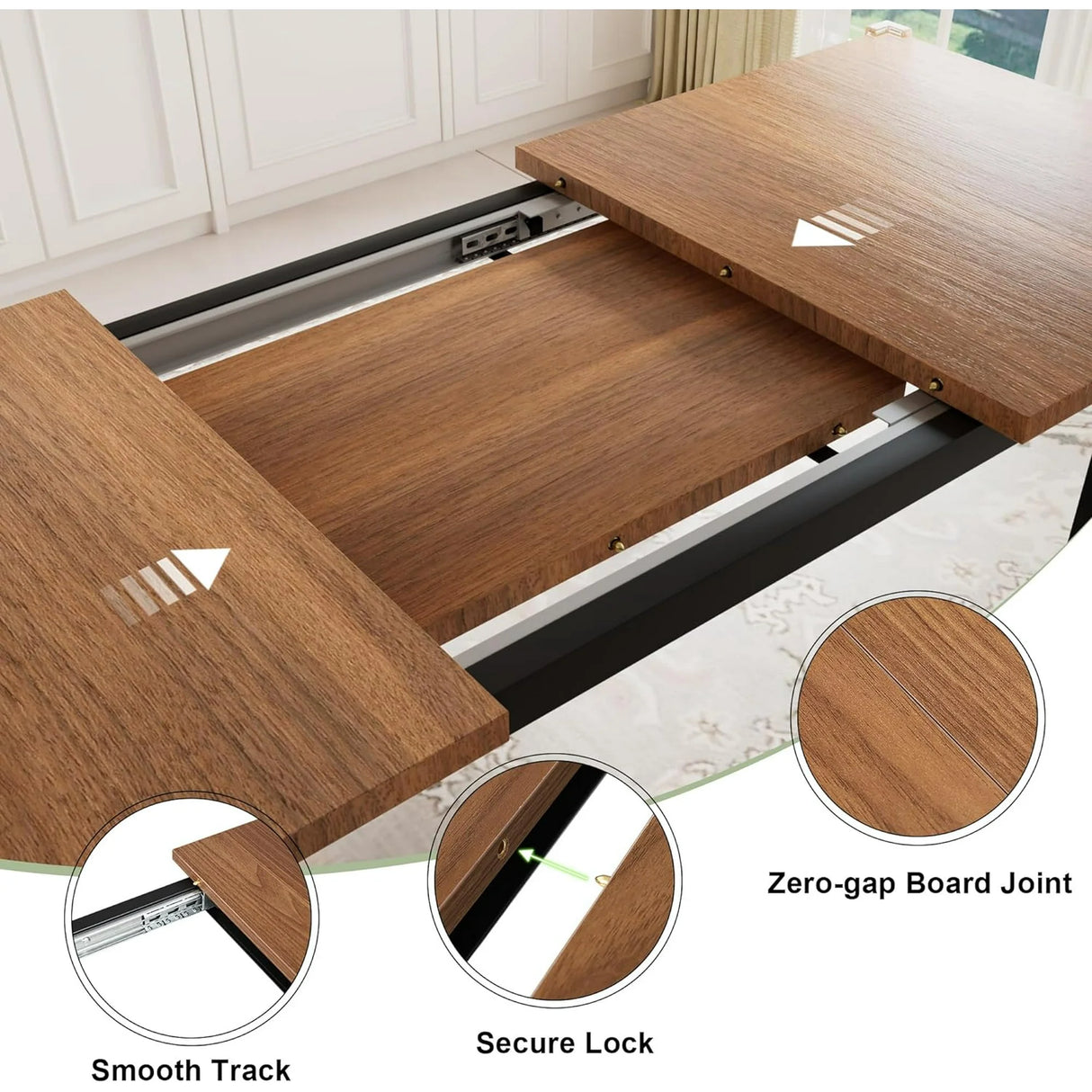 iPormis 7-Piece 63" Extendable Dining Table Set for 4-8 People, Mid-Century