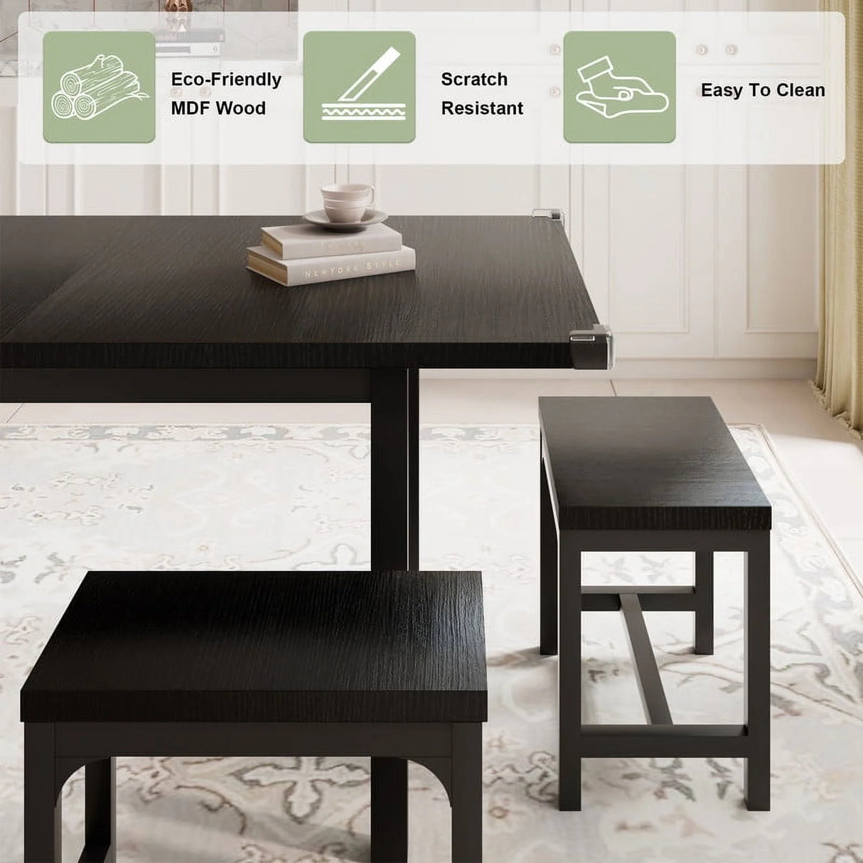 iPormis 7-Piece 63" Extendable Dining Table Set for 4-8 People, Mid-Century