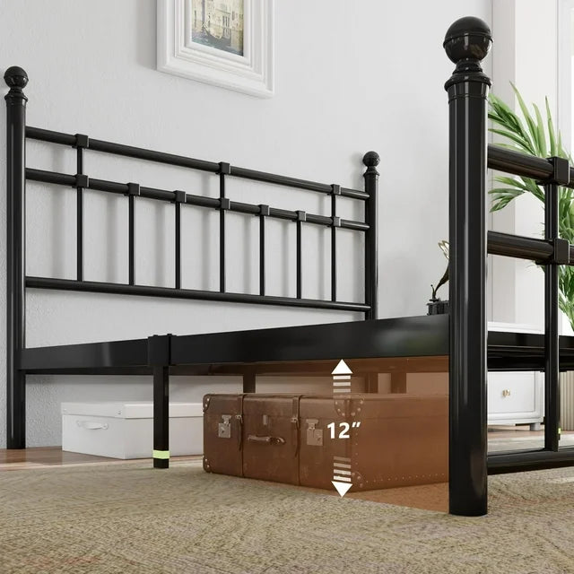 iPormis Queen Metal Bed Frame with Victorian Vintage Headboard and Footboard