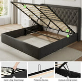 iPormis Queen Size Bed Frame with Lift up Storage & Charging Station, Button Tufted Wingback Upholstered Headboard