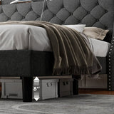 iPormis Full Bed Frame with Upholstered Wingback Button Tufted Storage Headboard