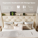 Feonase Bed Frame with Luxury Wingback and Charging Station