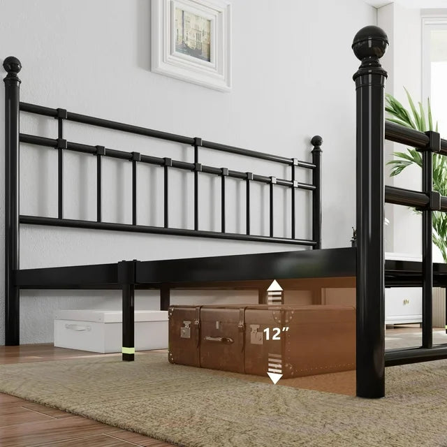 iPormis Queen Metal Bed Frame with Victorian Vintage Headboard and Footboard