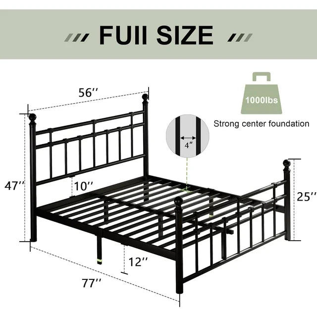 iPormis Queen Metal Bed Frame with Victorian Vintage Headboard and Footboard