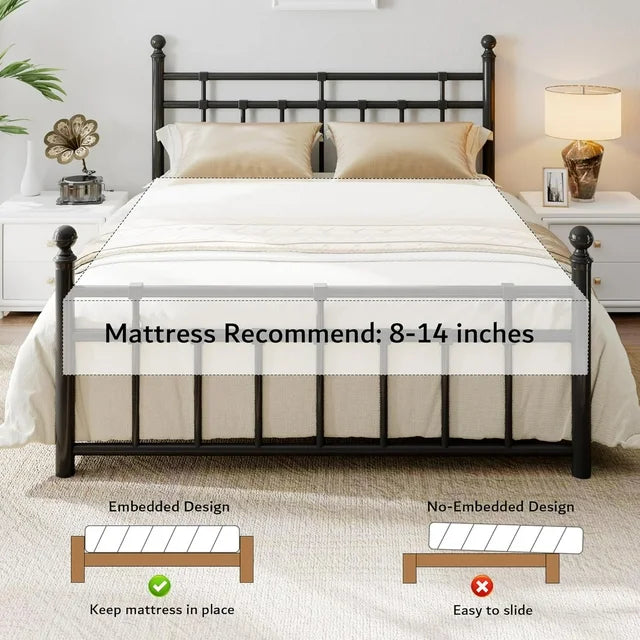 iPormis Queen Metal Bed Frame with Victorian Vintage Headboard and Footboard