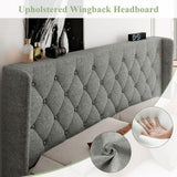 iPormis Bed Frame with Diamond Button Tufted Wingback Headboard, Upholstered Platform Bed Frame