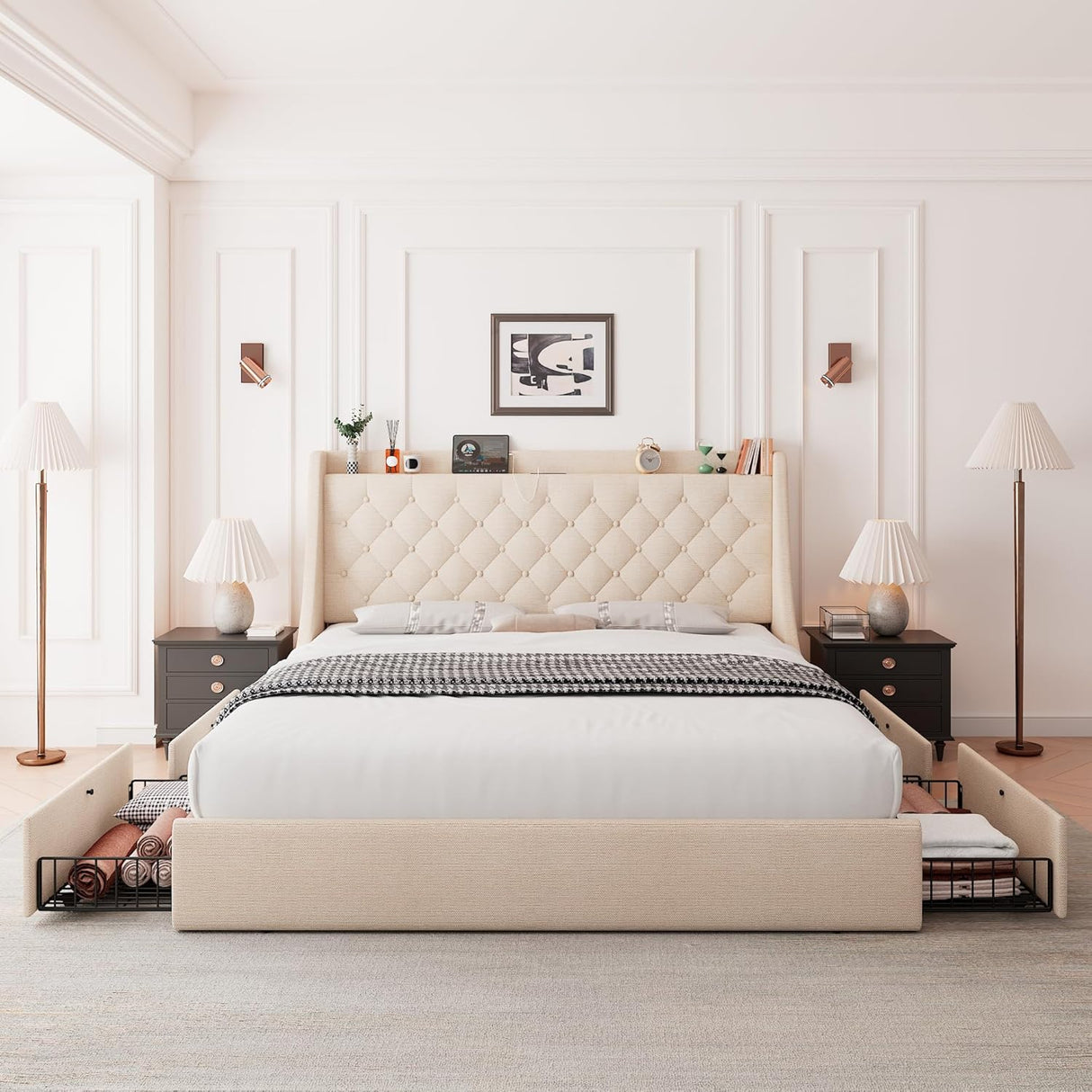 Feonase Bed Frame with 4 Storage Drawers