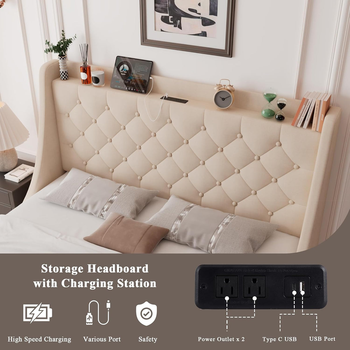 Feonase Bed Frame with 4 Storage Drawers