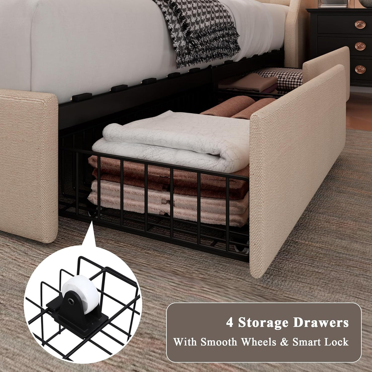 Feonase Bed Frame with 4 Storage Drawers