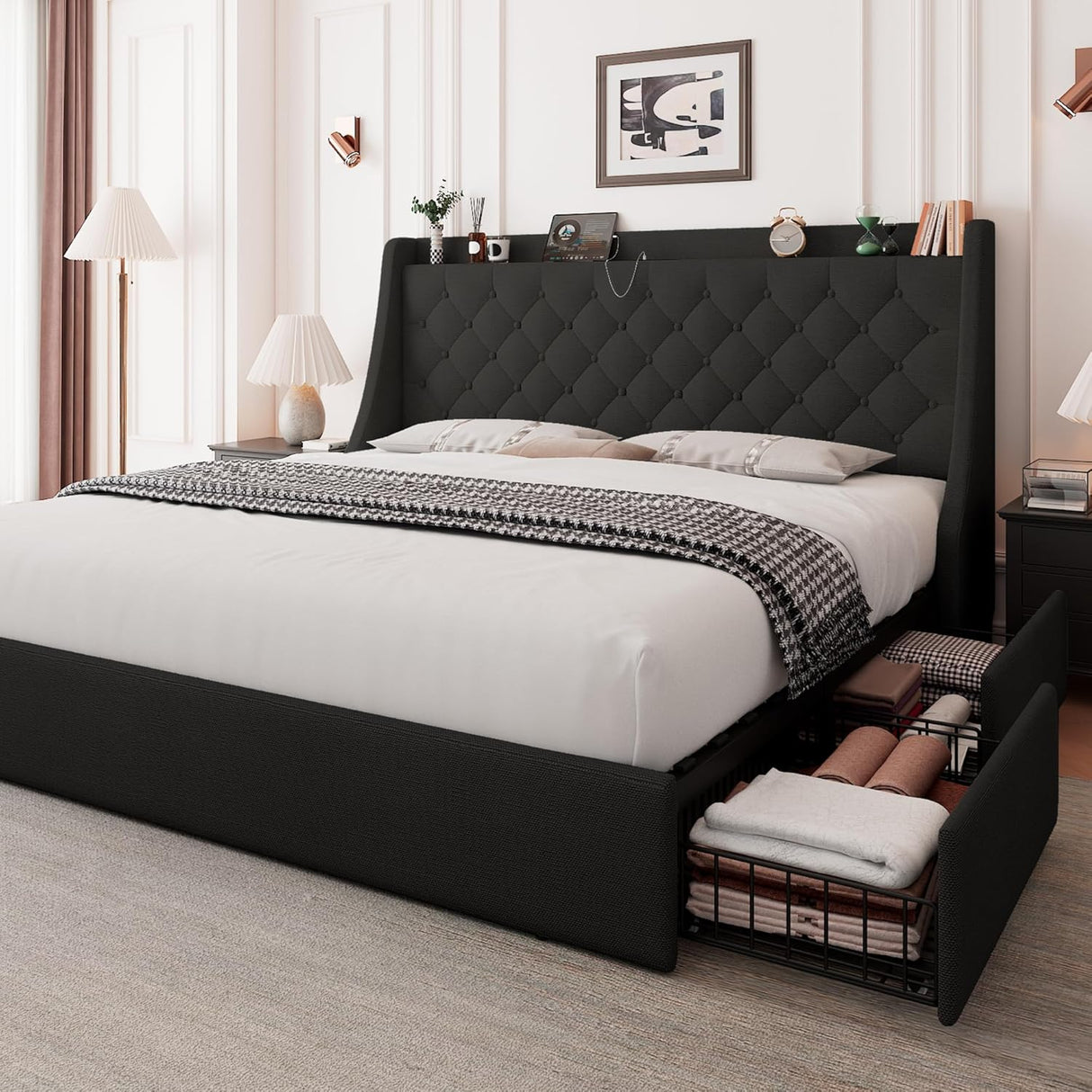 Feonase Bed Frame with 4 Storage Drawers