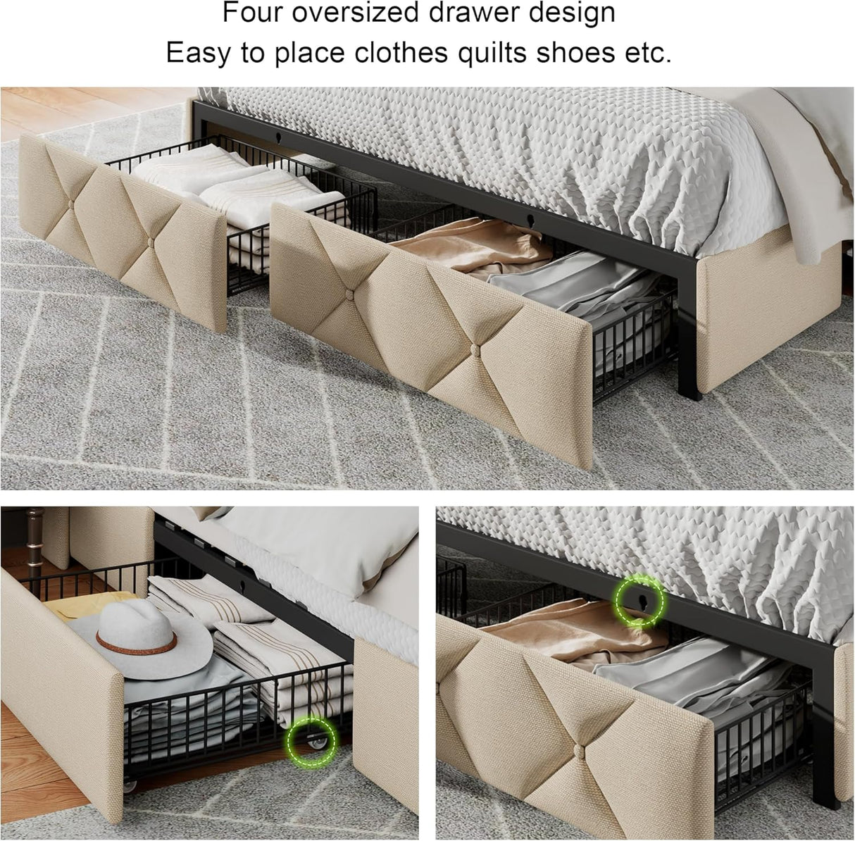 Feonase Bed Frame with 4 Storage Drawers