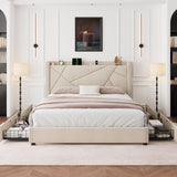 Feonase Platform Bed Frame with 4 Storage Drawers and Charging Station