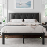 Feonase Metal Bed Frame with Fabric Button Tufted Headboard