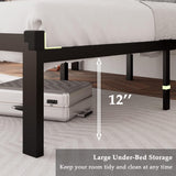 Feonase Metal Bed Frame Heavy-Duty Platform Bed Frame with Linen Upholstered Headboard
