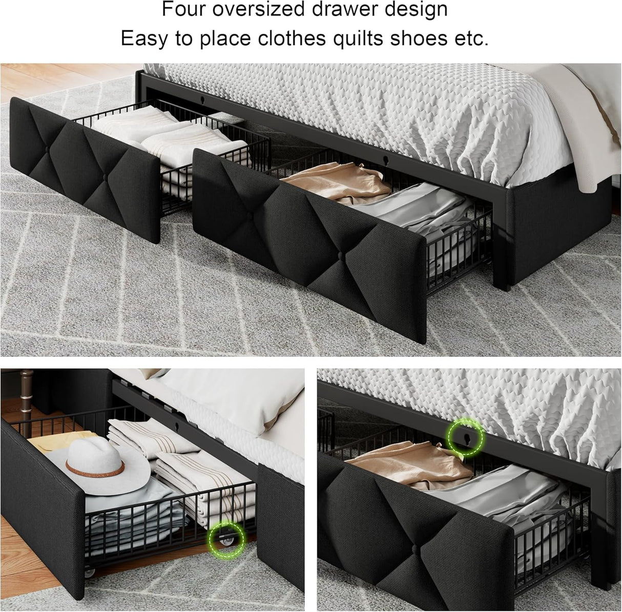 Feonase Bed Frame with 4 Storage Drawers