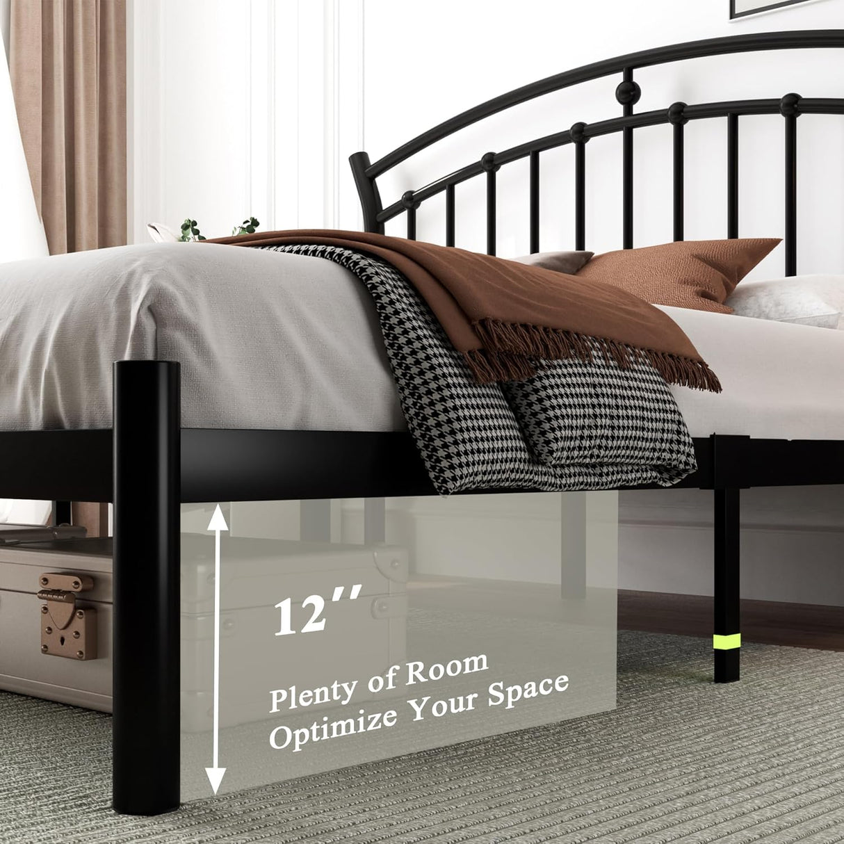 Feonase Metal Bed Frame with Retro Headboard