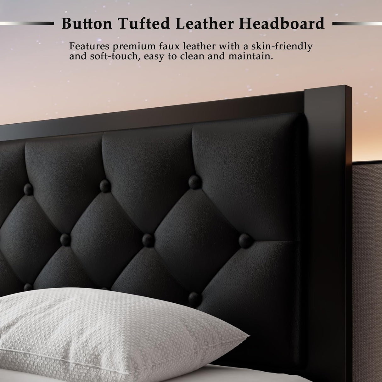 Feonase Metal Bed Frame with Linen Upholstered Headboard