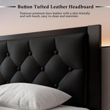 Feonase Metal Bed Frame with Linen Upholstered Headboard