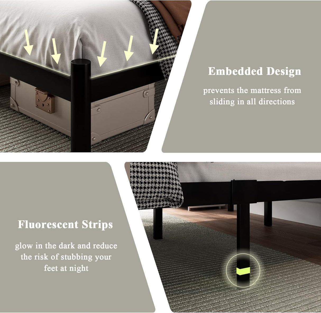 Feonase Metal Bed Frame with Retro Headboard