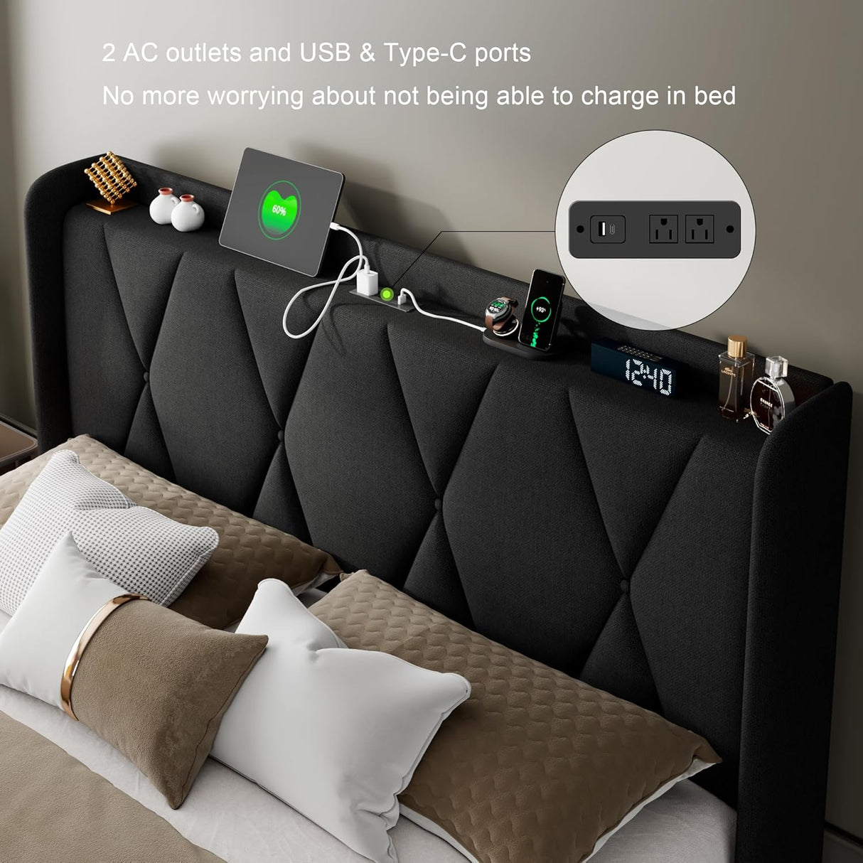 Feonase Bed Frame with 4 Storage Drawers