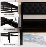 Feonase Metal Bed Frame with Linen Upholstered Headboard