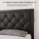 Feonase Metal Bed Frame Heavy-Duty Platform Bed Frame with Linen Upholstered Headboard