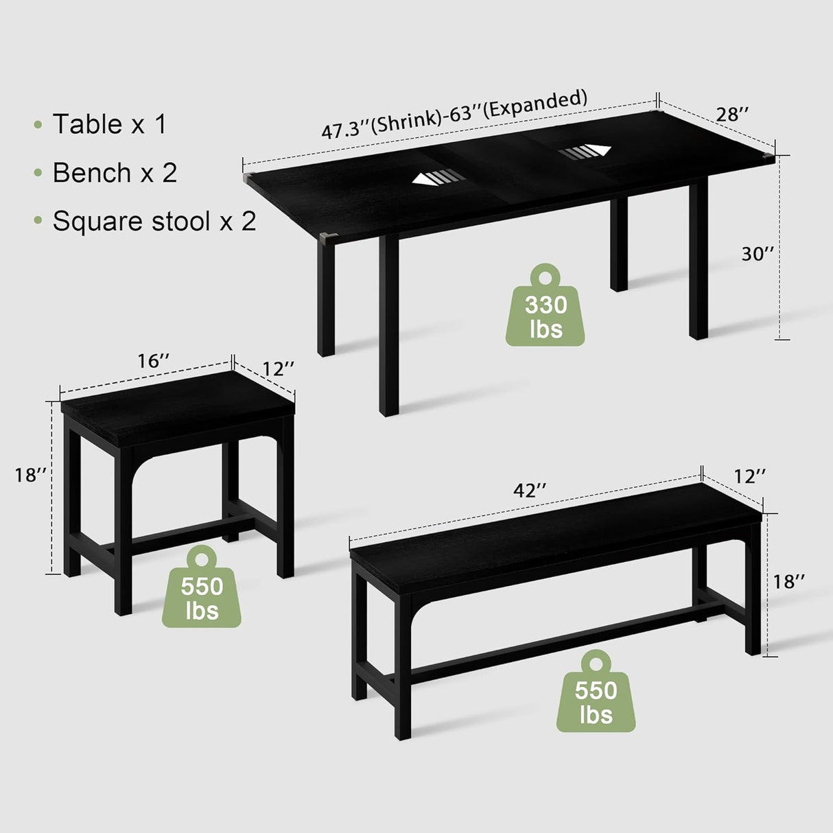 Feonase 5-Piece Dining Table Set for 4-8 People