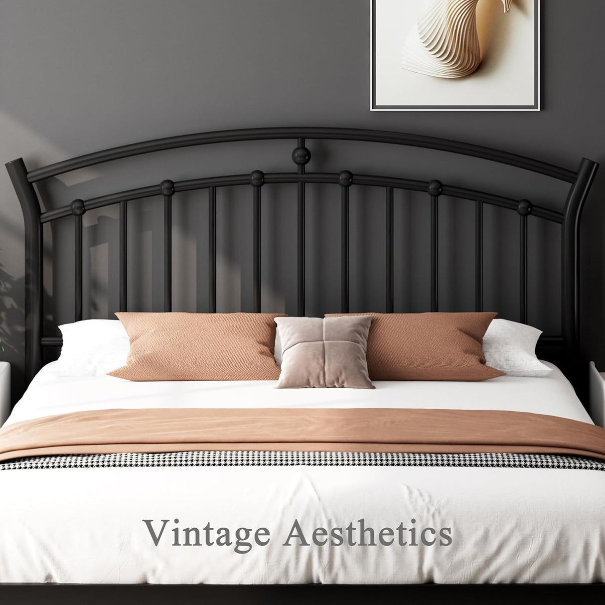 Feonase Metal Bed Frame with Retro Headboard