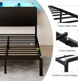 Feonase Bed Frame with Ergonomic Storage Headboard & Charging Station