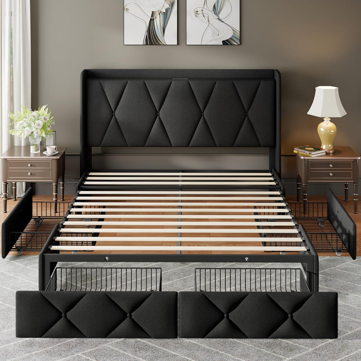 Feonase Bed Frame with 4 Storage Drawers