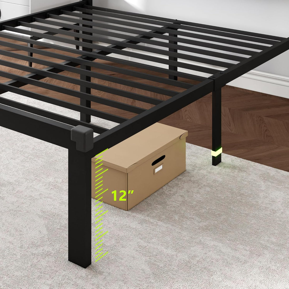Feonase Metal Bed Frame with Fabric Button Tufted Headboard