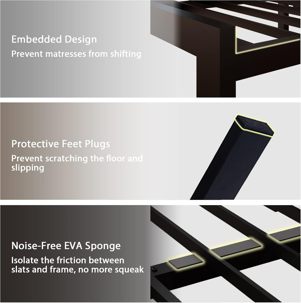 Feonase Metal Bed Frame Heavy-Duty Platform Bed Frame with Linen Upholstered Headboard