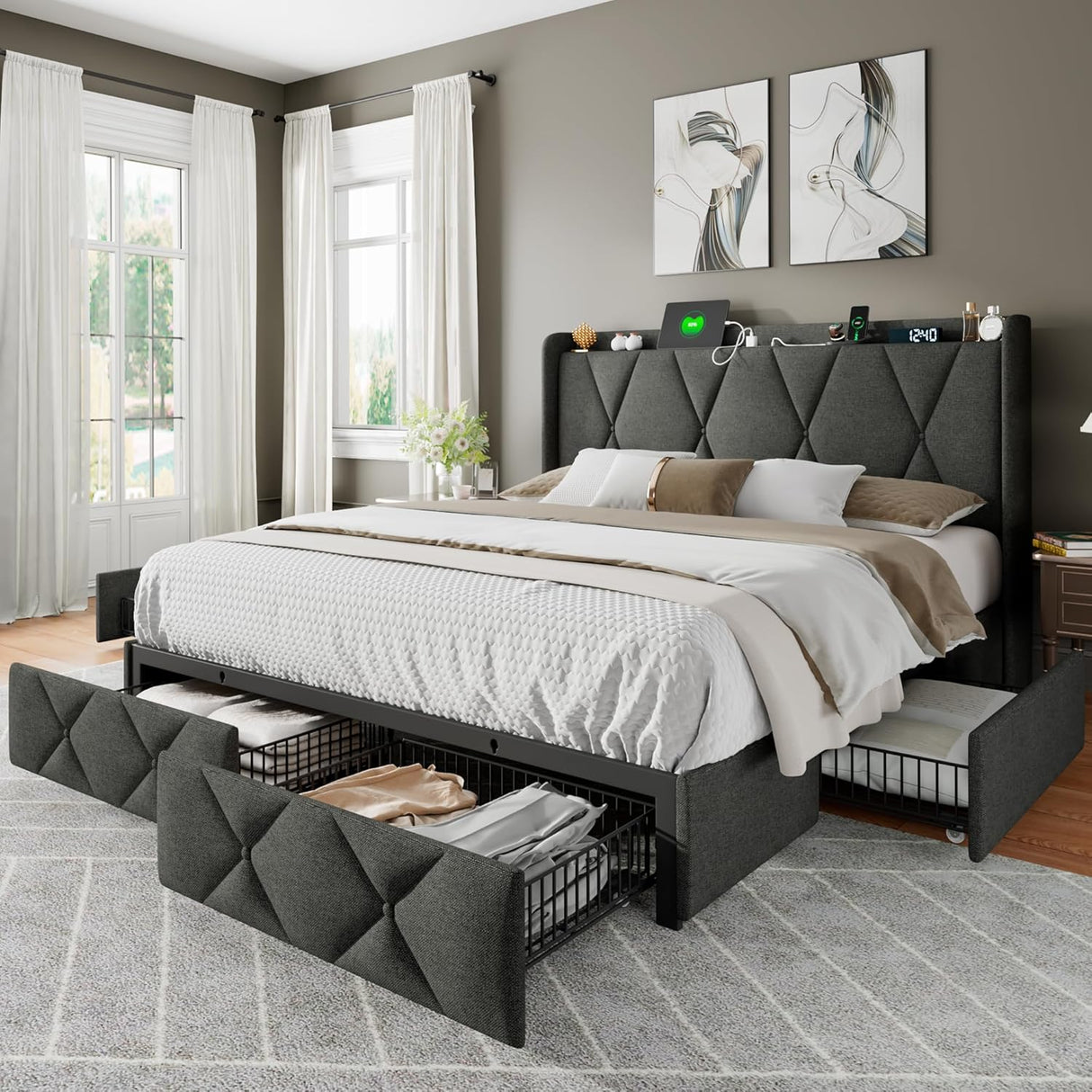 Feonase Bed Frame with 4 Storage Drawers