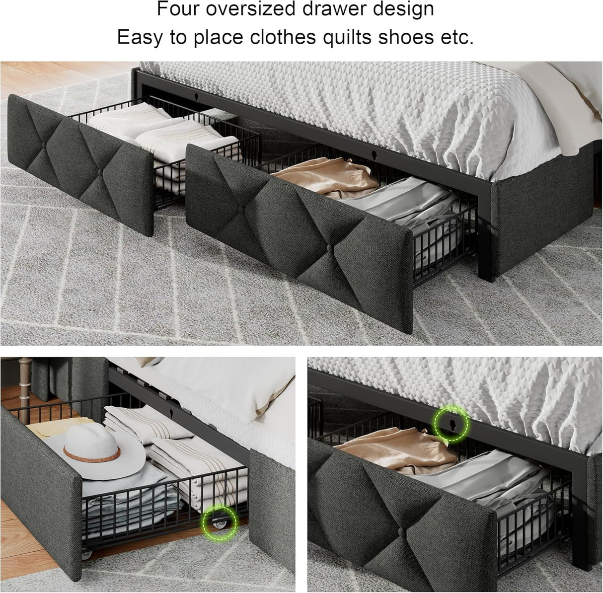 Feonase Bed Frame with 4 Storage Drawers