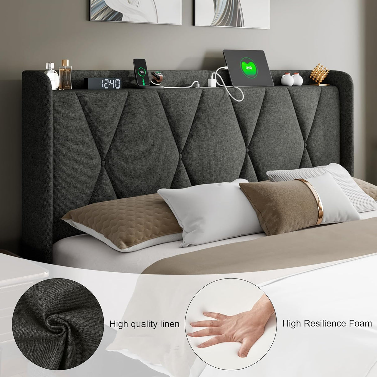 Feonase Bed Frame with 4 Storage Drawers