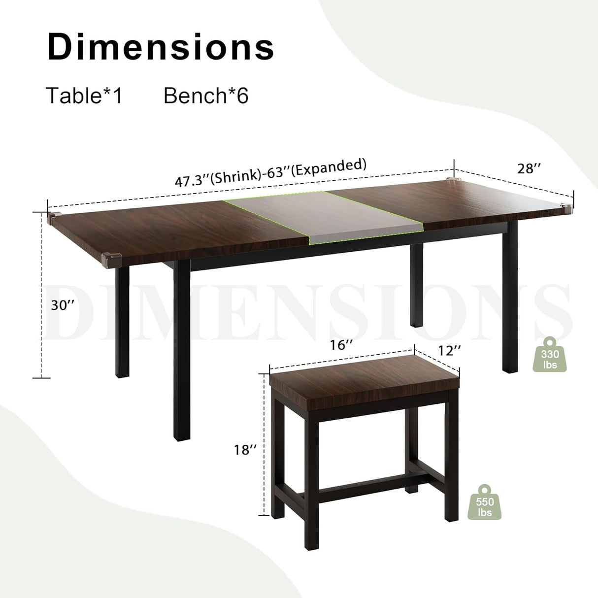 Feonase 7-Piece Dining Table Set for 4-8