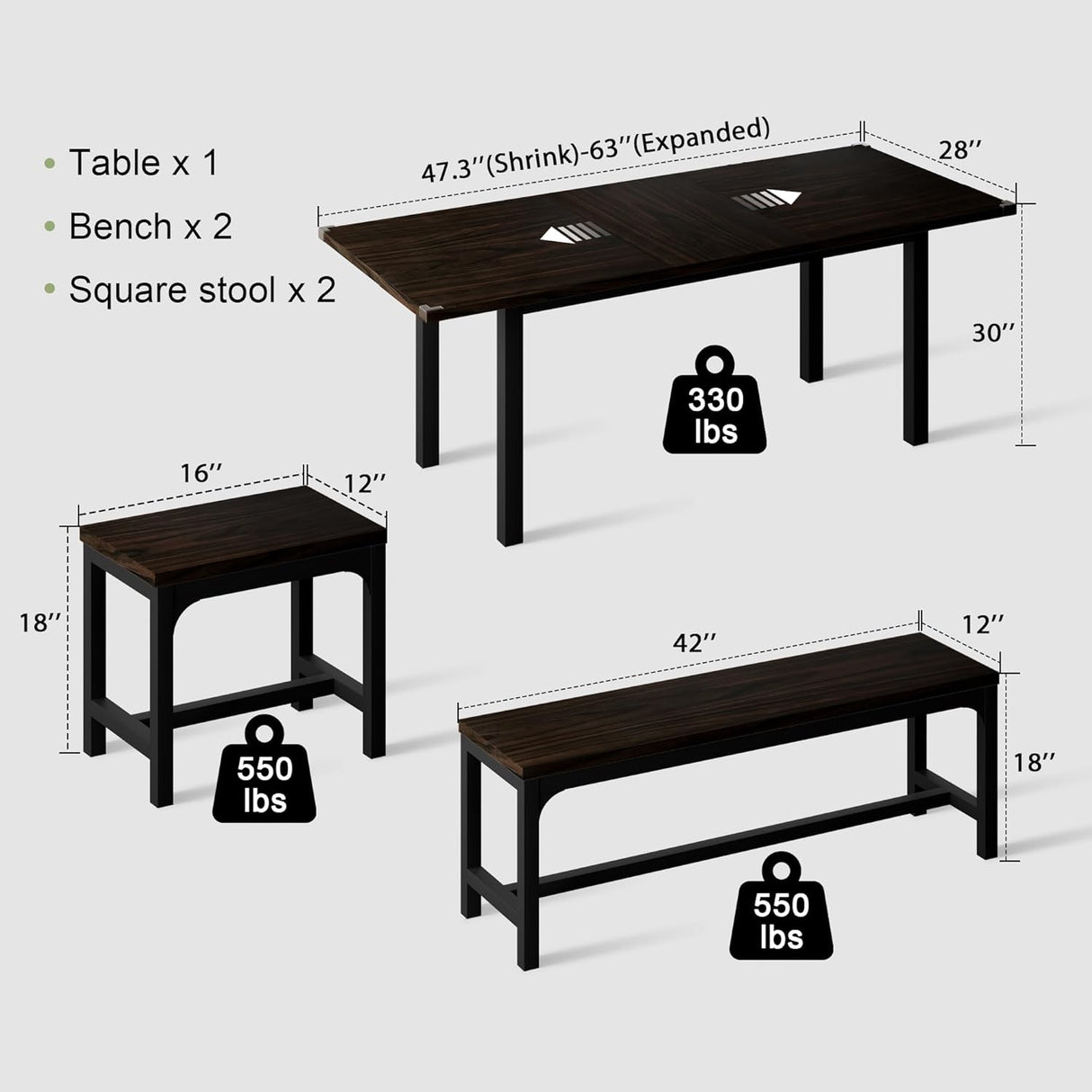 Feonase 5-Piece Dining Table Set for 4-8 People