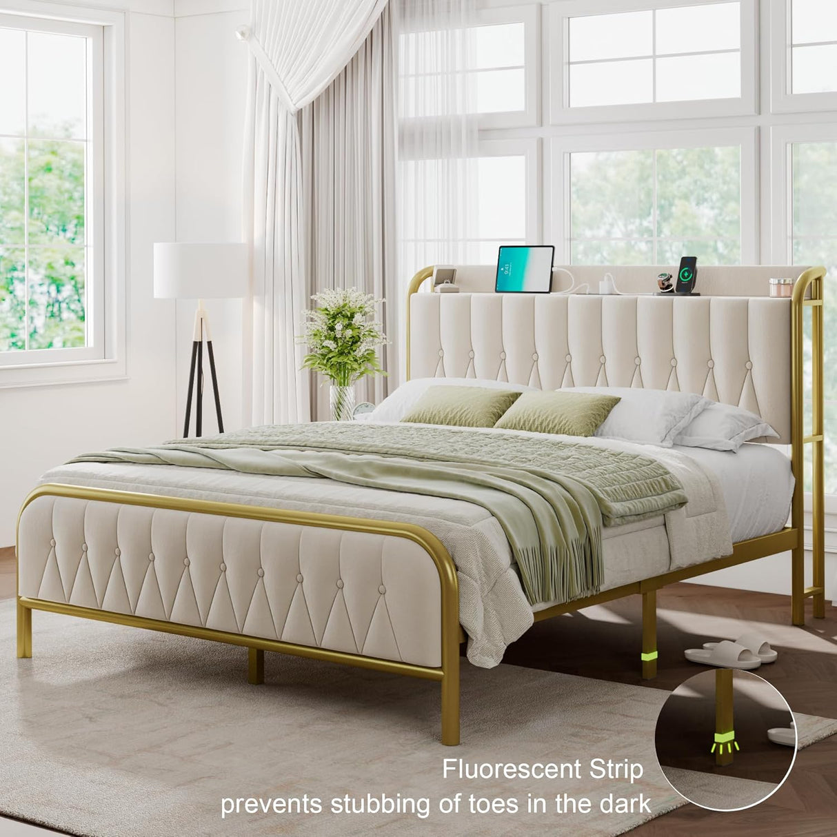Feonase Leather Bed Frame with Fast Charging Station